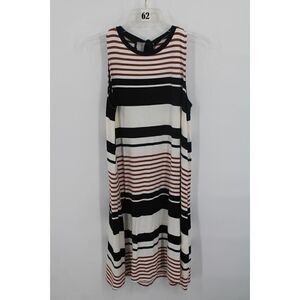 Loft Sleeveless Swing Dress Black Brown Ivory Striped Tie Back Small $70 NWT